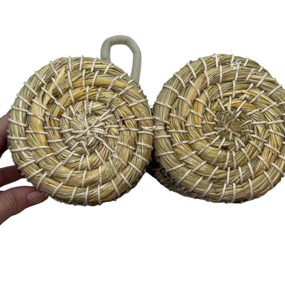 Handmade Seagrass Woven Basket, Double Bottle/Wine Carrier Storage, Boho Organic